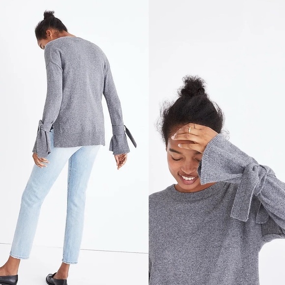 MADEWELL Tie-Cuff Gray Pullover Sweater - XSmall - Picture 2 of 10